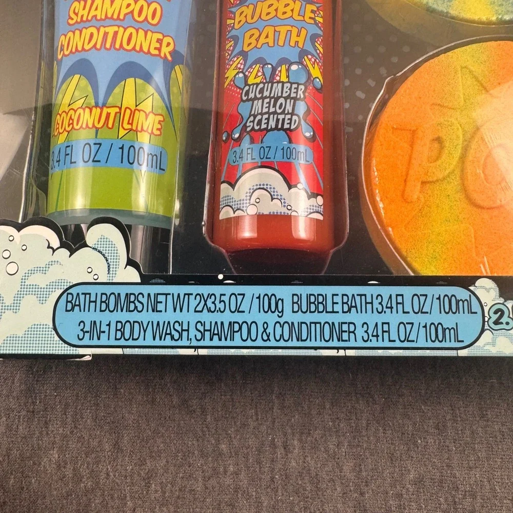 Body & Earth Pop Boom 4 Piece Bath Set Coconut Lime Cucumber Melon New